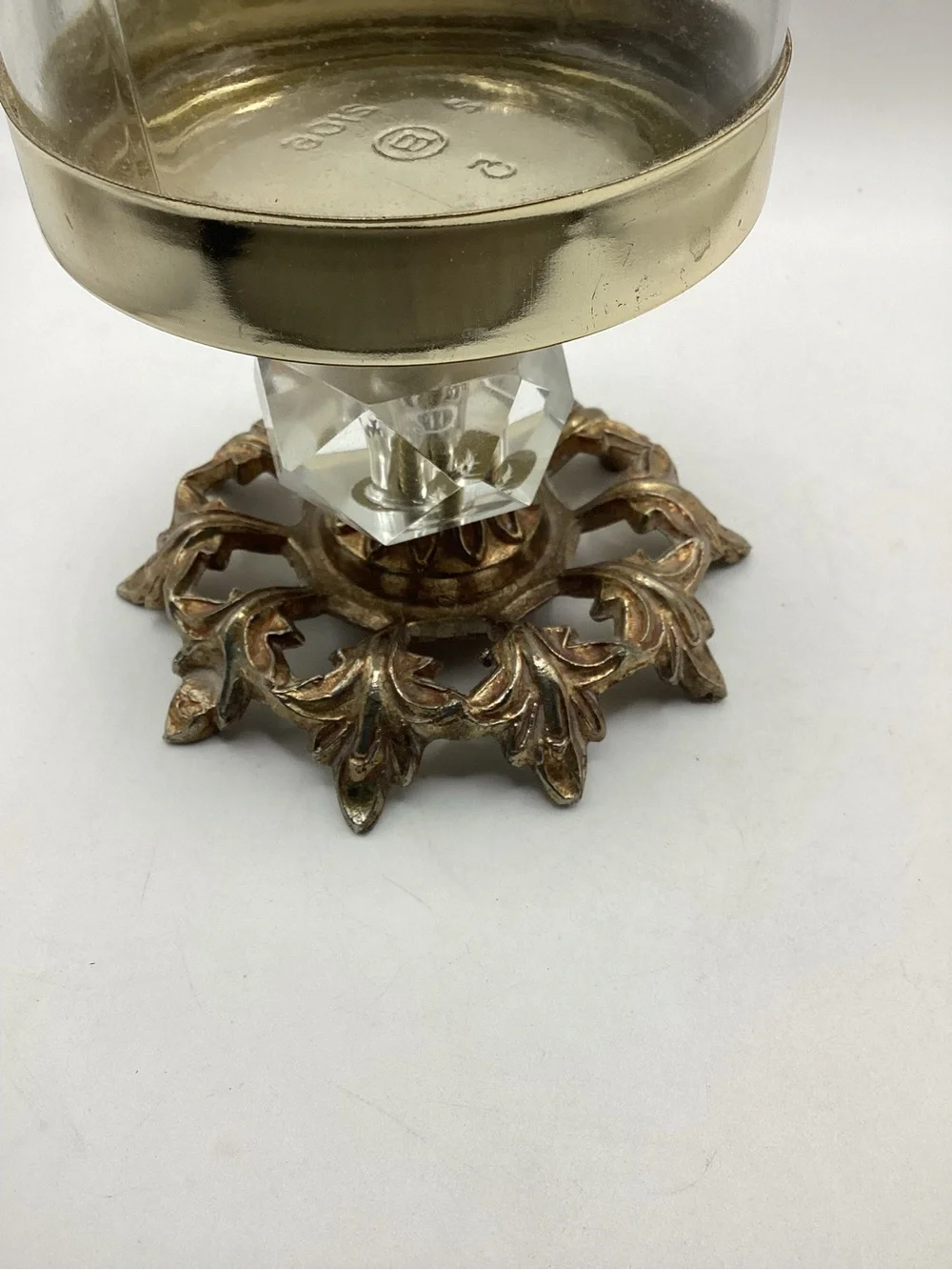 Decorative Apothecary Glass Jar with Gold-Tone Accents and Crystal Finial
